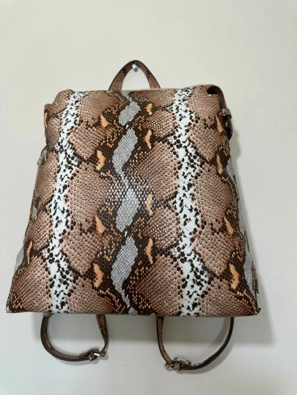 A New Day Brown Animal Print Backpack Top Handle Zip Closure Gold Hardware